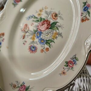 Homer Laughlin Floral 12 Inch Serving Platter Edged In Silver
